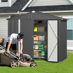 8 x 6 ft Galvanized Metal Outdoor Storage Shed with Double Doors