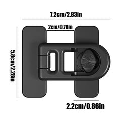 Black phone holder with dimensions labeled on a white background