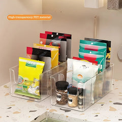 Clear Kitchen Storage Box with Detachable Dividers, Pantry Organizer Bin for Snacks Seasoning Packets, Cabinet Caddy Holder