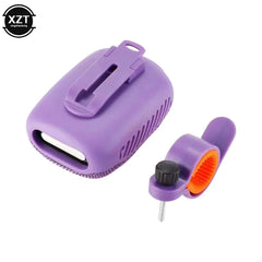 A purple bicycle bottle holder with a matching clamp accessory, shown on a white background with an XZT brand logo in the top-left corner.