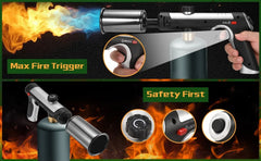 A powerful propane torch with a one-maximum flame function, a safety lock
