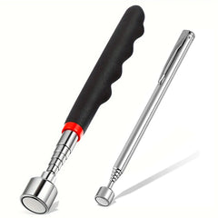 Two extendable metal tools with black and red handles on a white background