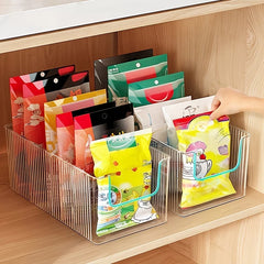 Clear Kitchen Storage Box with Detachable Dividers, Pantry Organizer Bin for Snacks Seasoning Packets, Cabinet Caddy Holder