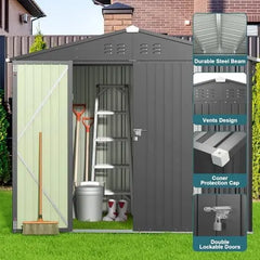 8 x 6 ft Galvanized Metal Outdoor Storage Shed with Double Doors