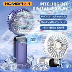 Portable Handheld Rechargeable Fan – LED Display, 5 Speeds, 90° Adjustable, Aromatherapy