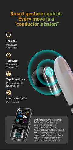 Smart device with touch controls and a display on a dark background