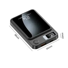 Black electronic scale with digital display and dimensions indicated on a white background