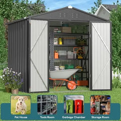 8 x 6 ft Galvanized Metal Outdoor Storage Shed with Double Doors
