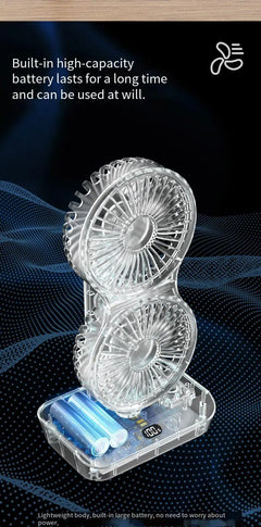 Double Head Desktop Oscillating Fan USB Rechargeable 4000mAh Battery Powered Portable Automatic Rotating Table Fan 4 Gear Wind