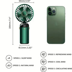 Portable Handheld Rechargeable Fan – LED Display, 5 Speeds, 90° Adjustable, Aromatherapy