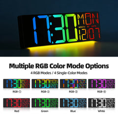 18-Inch RGB LED Wall Clock with Remote, Timer, Temperature & Date
