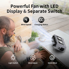 Socool 14500mAh Portable Waist Fan Dual Airflow Outlet Turbo Motors with Four Clips Emergency Flashlight Power Bank for Outdoor