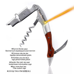 Wood Handle Wine Opener - Professional Wine Opener Portable Waiters  Corkscrew Beer Bottle Cap Opener With PU Bag & Wine Stopper