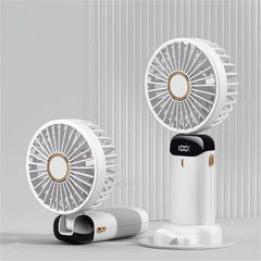 Portable Handheld Rechargeable Fan – LED Display, 5 Speeds, 90° Adjustable, Aromatherapy