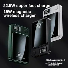 Three wireless chargers with digital displays on a black background