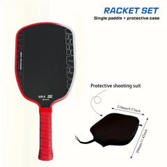 Red and black pickleball paddle with protective case on a white background