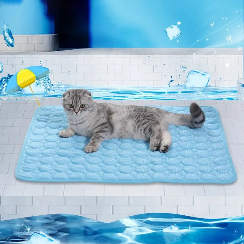 Pet Cooling Mat for Cats & Dogs – Ice Silk Summer Pad