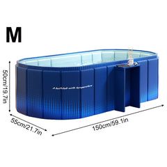 Blue rectangular pool with dimensions labeled on a white background