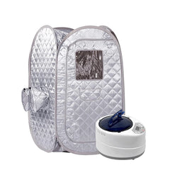 Portable steam sauna with quilted design on a white background