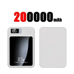 Power bank with digital display and '200000mAh' text on a white background