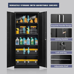 Metal Storage Cabinet with Adjustable Shelves, Garage Storage Cabinets with Doors and Shelves, File Cabinets for Home Office, Ki