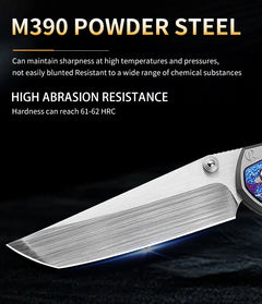 High Quality M390 Steel Folding Pocket Knife, Men's EDC Pocket Knife, Titanium, Outdoor Hiking Hunting, Camping Knife