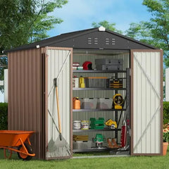 8 x 6 ft Galvanized Metal Outdoor Storage Shed with Double Doors