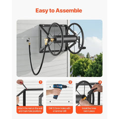 Wall Mounted Garden Hose Reel Holds 200 ft 5/8-inch Manual Water Hose Winder Heavy-Duty Steel Outdoor Reel with Brass Fit