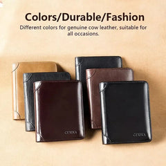 Men's RFID Blocking Genuine Leather Trifold Wallet — Coffee & Black