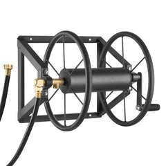 Wall Mounted Garden Hose Reel Holds 200 ft 5/8-inch Manual Water Hose Winder Heavy-Duty Steel Outdoor Reel with Brass Fit