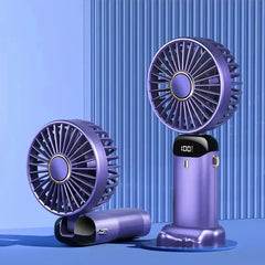 Portable Handheld Rechargeable Fan – LED Display, 5 Speeds, 90° Adjustable, Aromatherapy