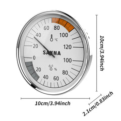 SAHNA thermometer and hygrometer with dimensions on a white background