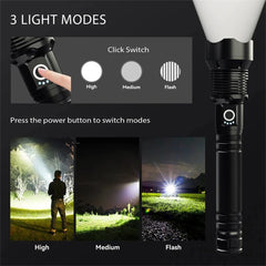 High Power LED Flashlight Super Bright Lantern Zoom Tactical Torch USB Rechargeable Powerful Hand Lamp Perfect for  Home Inspections