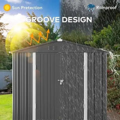 8 x 6 ft Galvanized Metal Outdoor Storage Shed with Double Doors