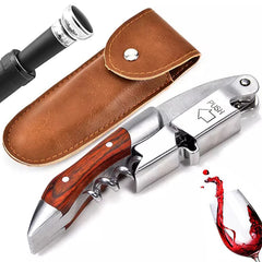 Wood Handle Wine Opener - Professional Wine Opener Portable Waiters  Corkscrew Beer Bottle Cap Opener With PU Bag & Wine Stopper
