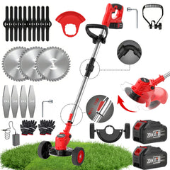 3-in-1 Cordless Weed Trimmer & Lawn Mower | Electric Edger & Bush Cutter, Adjustable Height, 2 Batteries