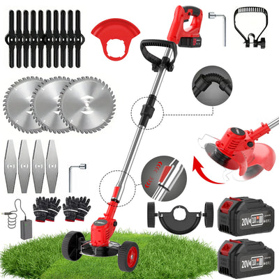 3-in-1 Cordless Weed Trimmer & Lawn Mower | Electric Edger & Bush Cutter, Adjustable Height, 2 Batteries