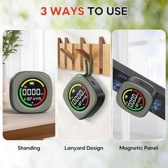 Three ways to use a digital device with standing, lanyard design, and magnetic panel options.