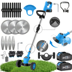 3-in-1 Cordless Weed Trimmer & Lawn Mower | Electric Edger & Bush Cutter, Adjustable Height, 2 Batteries