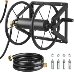 Wall Mounted Garden Hose Reel, Holds 200 ft 5/8-inch Manual Water Hose Winder, Heavy-Duty Steel, Outdoor Reel with Brass Fitting