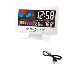 Voice Control Backlight Digital Weather Clock Date Week Temperature Humidity Weather Forecast 12/24H Electronic Clock