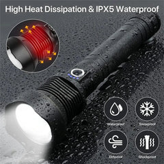 High Power LED Flashlight Super Bright Lantern Zoom Tactical Torch USB Rechargeable Powerful Hand Lamp Perfect for  Home Inspections