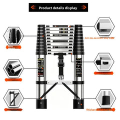 An infographic-style product detail display of a silver and black metal rack or stand, with callout hexagons highlighting features such as anti-slip aluminum alloy tips, rust prevention, and thick rubber feet, on a white background.