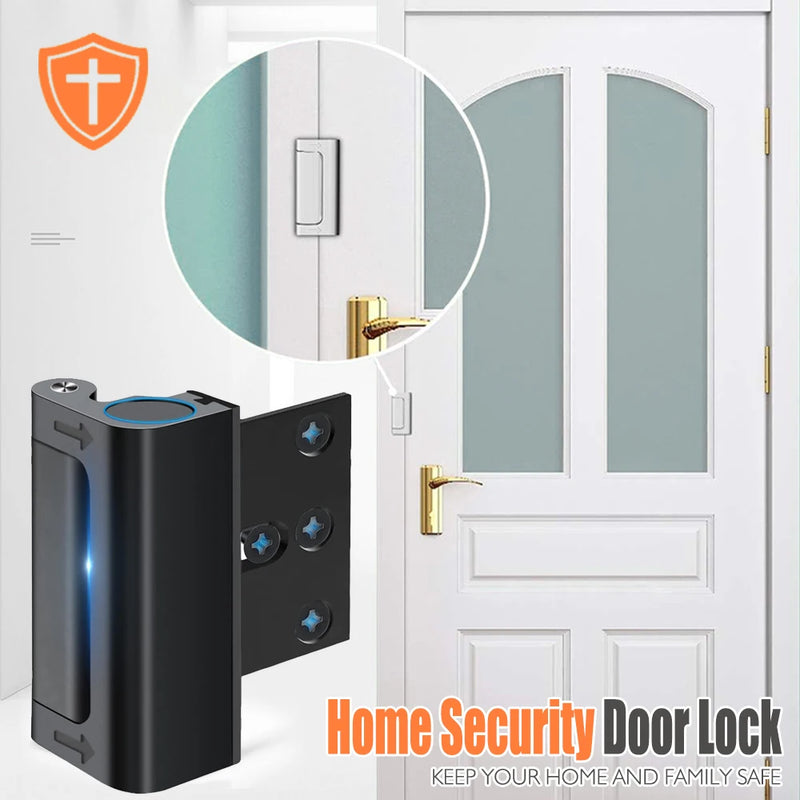 Home security door lock with a white door in the background