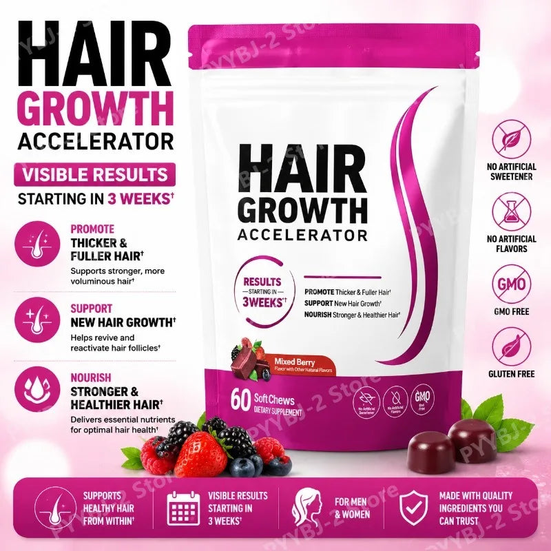 Hair Vitamins Gummies Berry Flavor 60 Count Nutrition Supplement with Biotin & Vitamins C,E — Promote Wellness Hair Growth