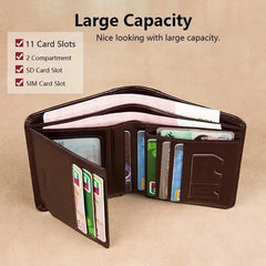 Men's RFID Blocking Genuine Leather Trifold Wallet — Coffee & Black