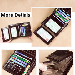 Men's RFID Blocking Genuine Leather Trifold Wallet — Coffee & Black