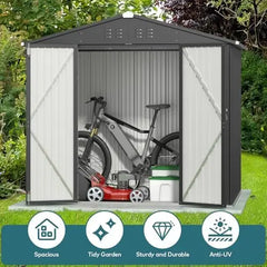 8 x 6 ft Galvanized Metal Outdoor Storage Shed with Double Doors