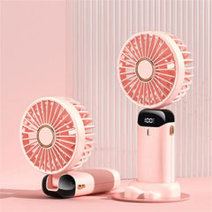 Portable Handheld Rechargeable Fan – LED Display, 5 Speeds, 90° Adjustable, Aromatherapy