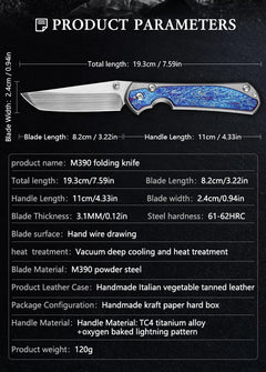 High Quality M390 Steel Folding Pocket Knife, Men's EDC Pocket Knife, Titanium, Outdoor Hiking Hunting, Camping Knife